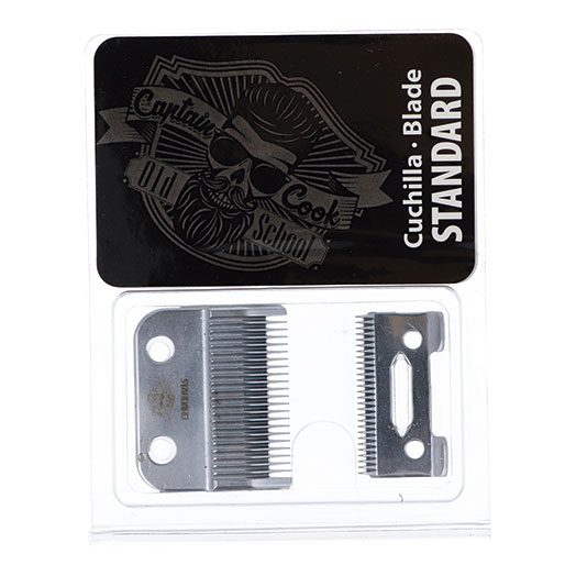 lâminas metálicas para máquina de cortar cabelo em embalagem plástica com rótulo preto