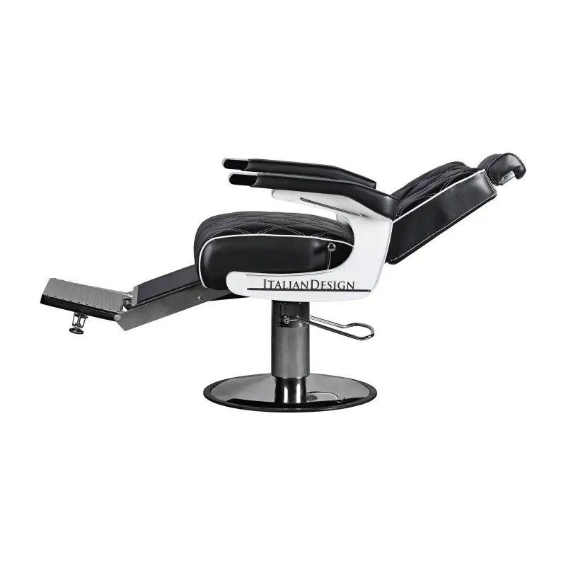 Cadeira reclinável preta e branca para salão de beleza com apoio para pés ajustável