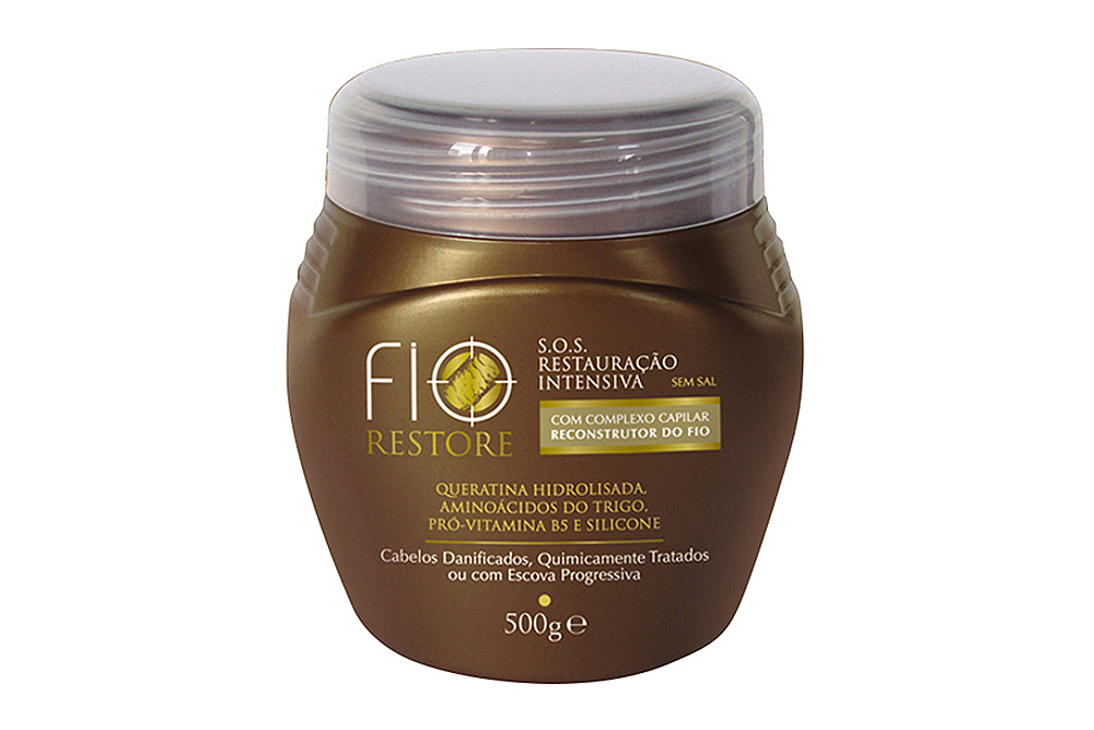 Embalagem plástica castanha de produto FLORESTORE SOS RESTAURAÇÃO INTENSIVA para cabelo, 500g