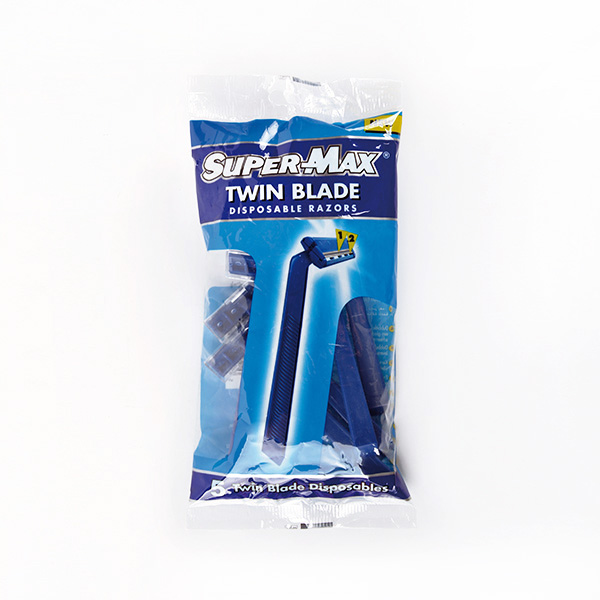 Pacote com lâminas de barbear descartáveis azuis e pretas Super-Max Twin Blade