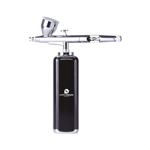 Aparelho airbrush para maquilhagem com base preta e corpo metálico