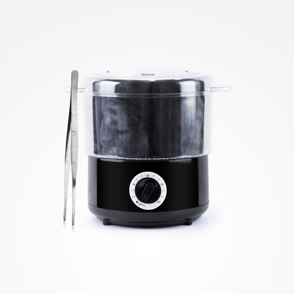 Máquina de limpeza e esterilização de pincéis preto com tampa transparente e pinça metálica