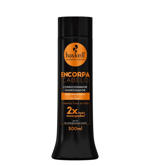 Frasco preto de condicionador Haskell Encorpa Cabelo 300ml