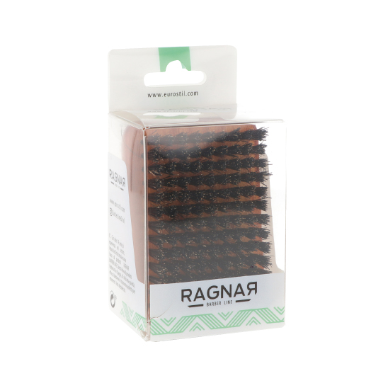 Escova com base castanha e cerdas escuras em embalagem plástica transparente com etiqueta RAGNAR