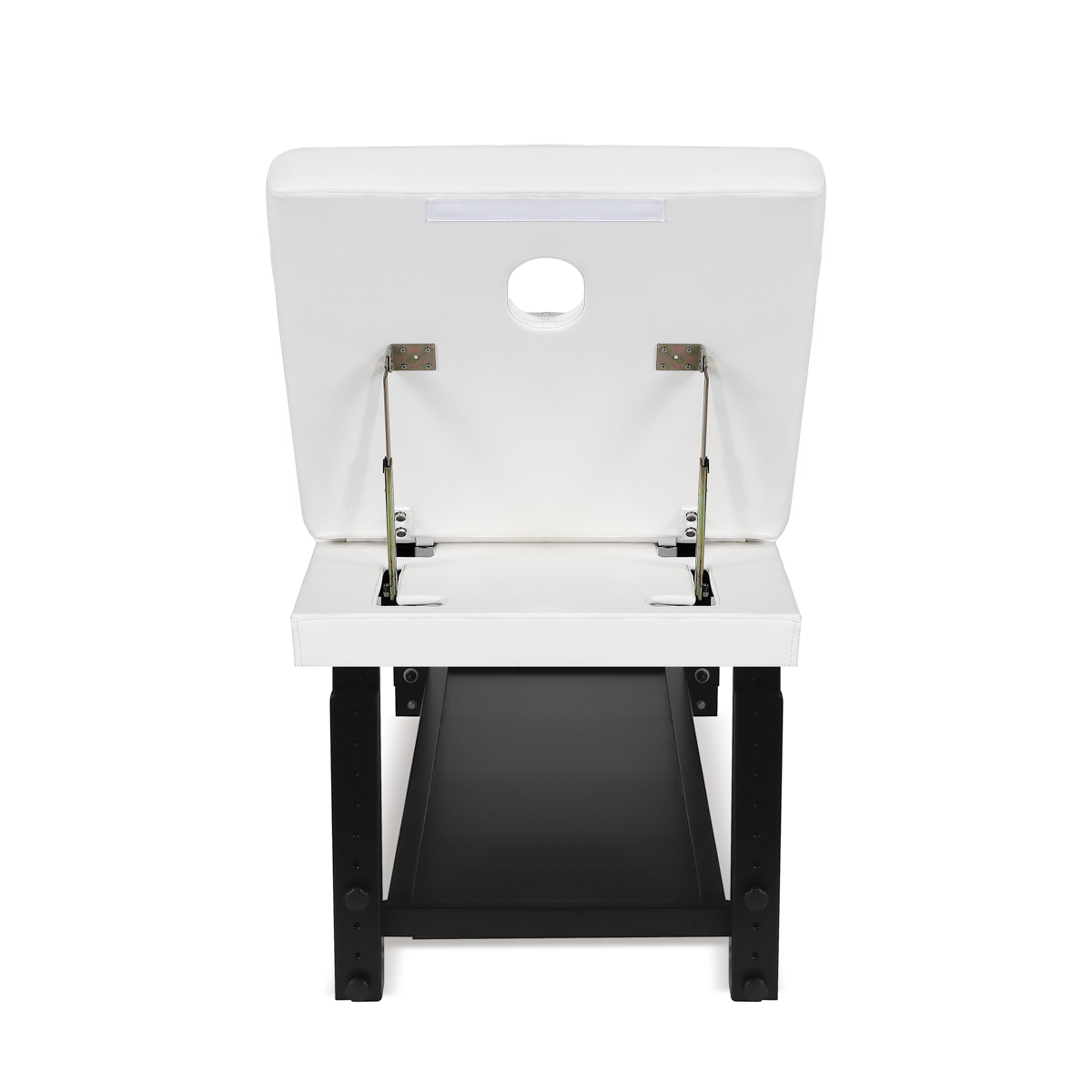 Mesa de jogo branca com tampo articulado e pernas pretas