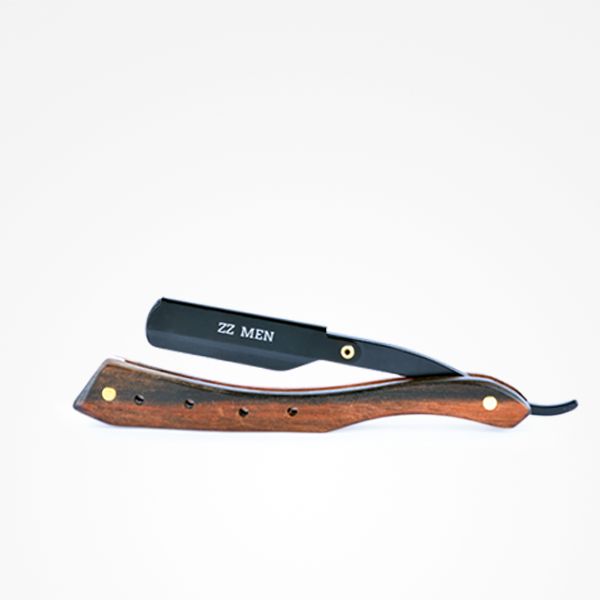 Navalha de barbear com cabo de madeira castanha e lâmina preta ZZ MEN