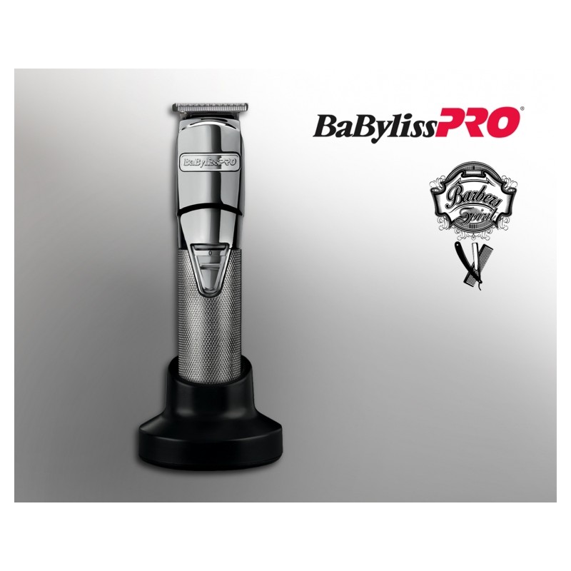 Máquina de barbear BaBylissPRO prateada com base preta e logótipos