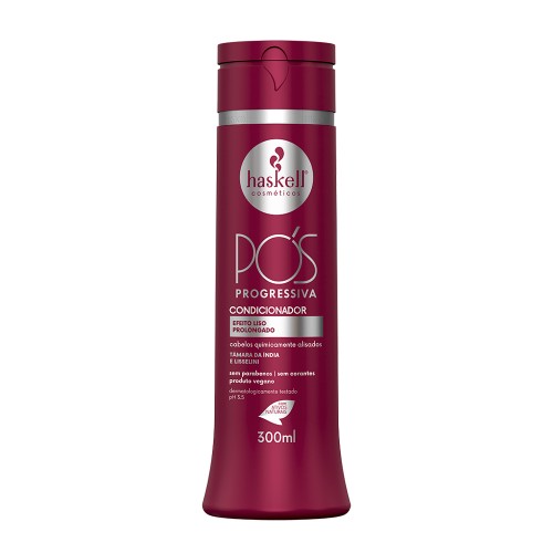 Frasco bordô de condicionador Haskell Pós Progressiva 300ml