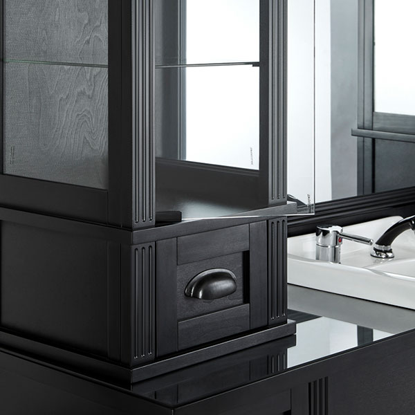 Móvel de casa de banho preto com gaveta e lavatório branco