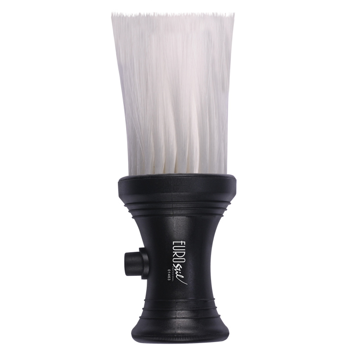 Pincel de barbear com cerdas brancas e cabo preto com texto EURO Style