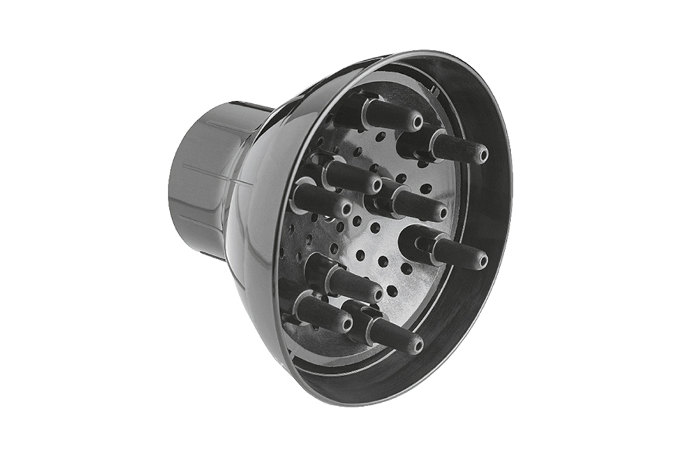 Difusor de cabelo preto em plástico com pinos e orifícios