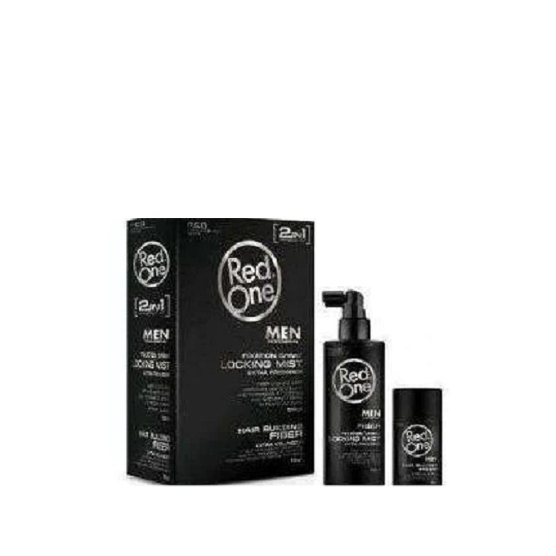 Conjunto de cuidados capilares Red One MEN 2 em 1 com frasco preto e caixa preta