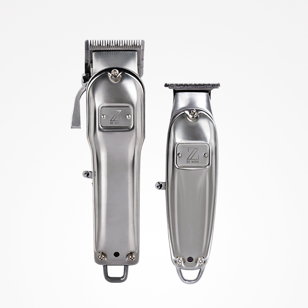 Máquina de cortar cabelo e aparador de barba em metal prateado