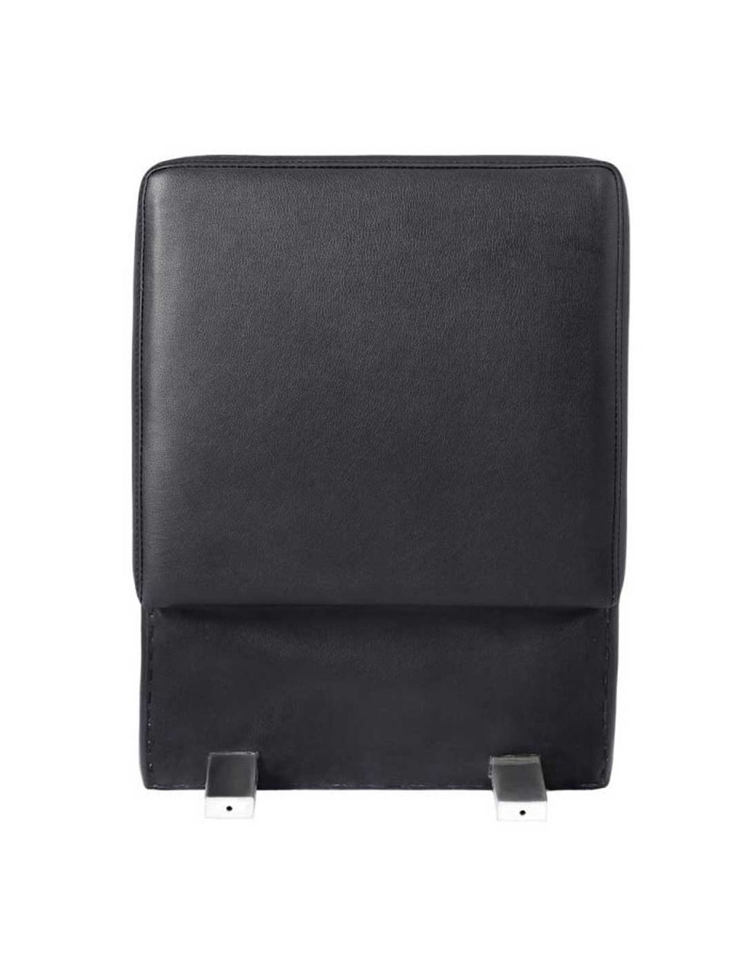 Encosto de banco automóvel em pele preta com suportes metálicos