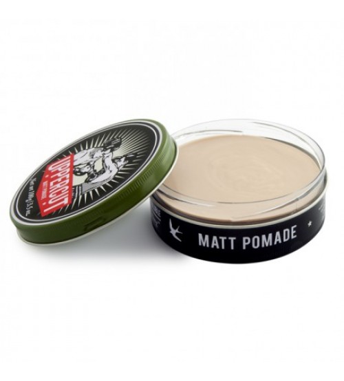 Pomada Matt Pomade em embalagem redonda com tampa verde e base preta