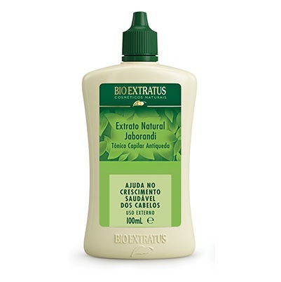 Frasco de extrato natural Jaborandi com rótulo verde