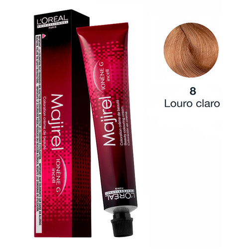 Tubo e caixa de coloração capilar Majirel L'Oréal cor 8 Louro claro