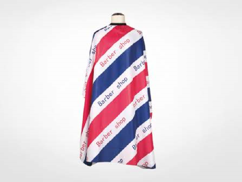 Capa de barbeiro com padrão de riscas e texto 'Barber shop'