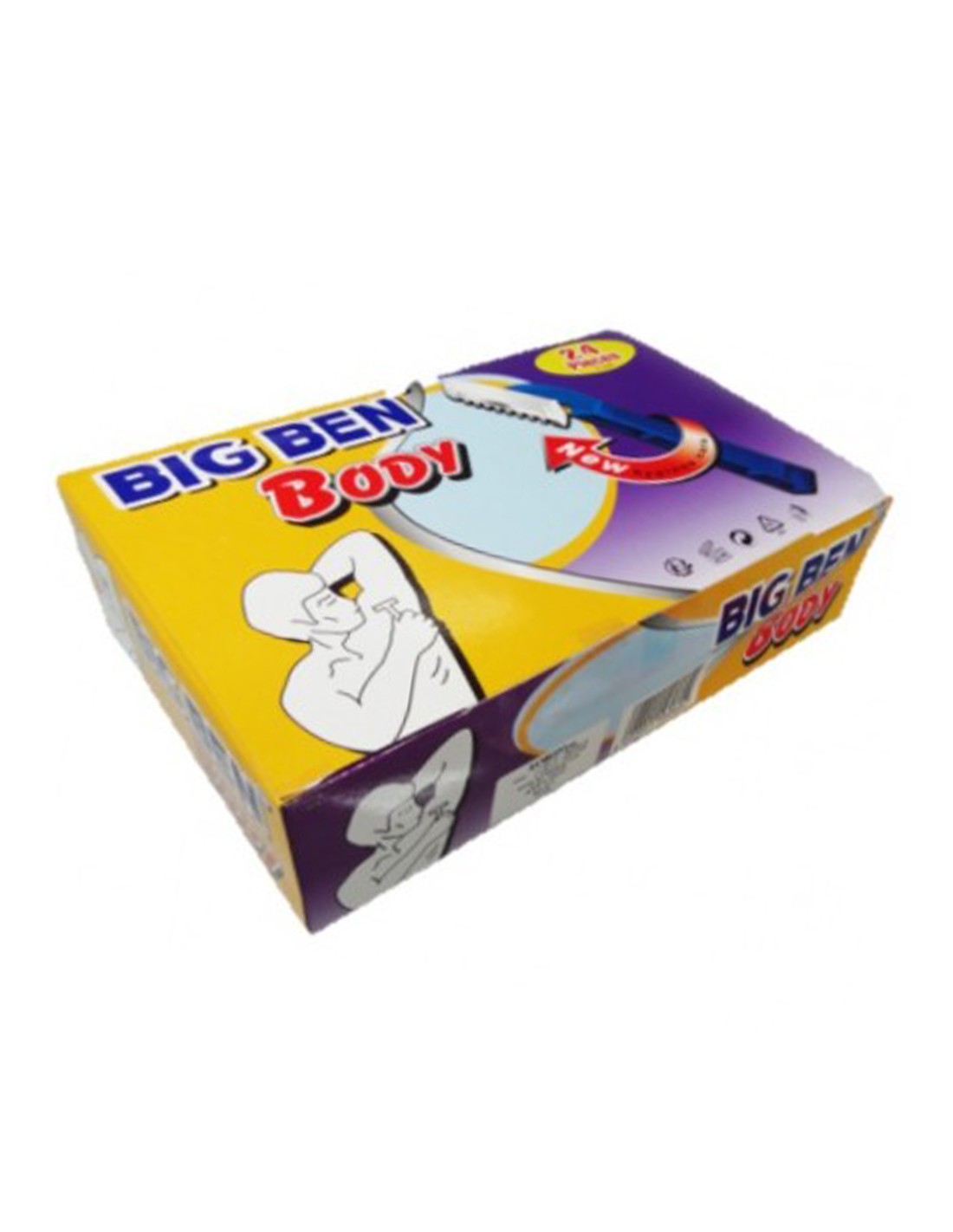 Embalagem do produto BIG BEN Body amarelo e roxo.