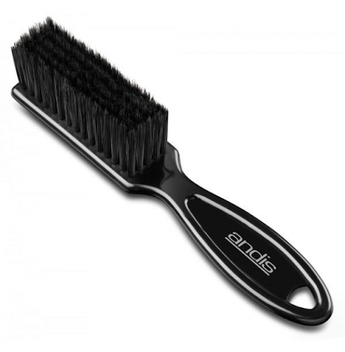 Escova para barba preta com cabo em plástico brilhante e cerdas pretas