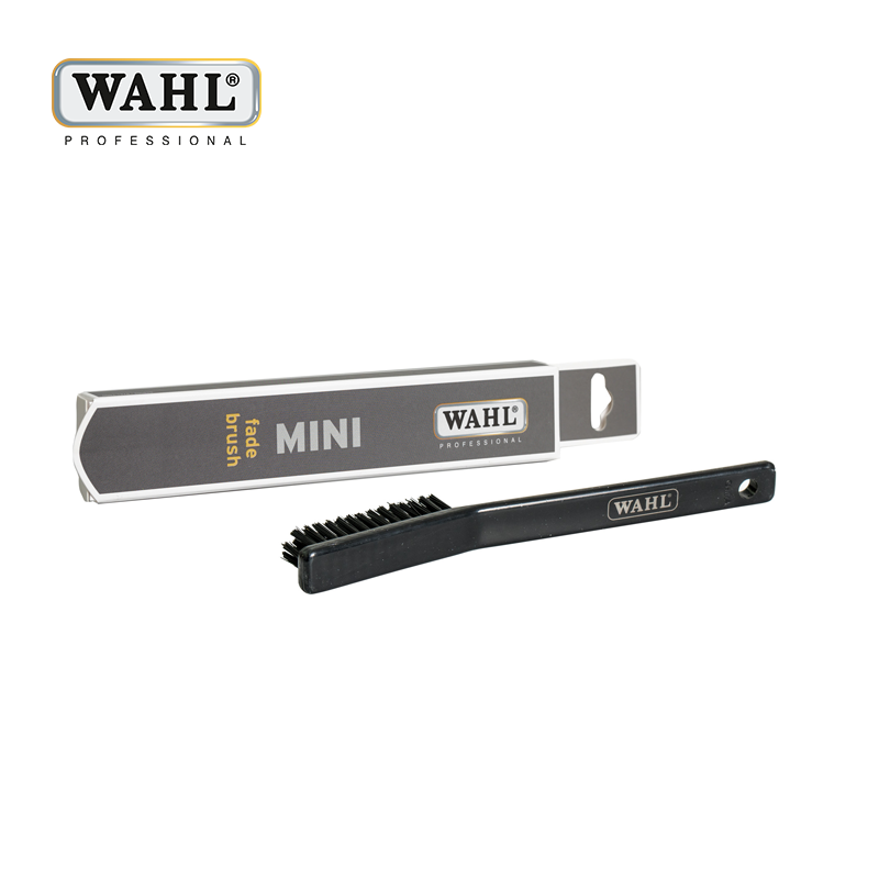 Escova facial mini Wahl Professional preta com embalagem cinza.