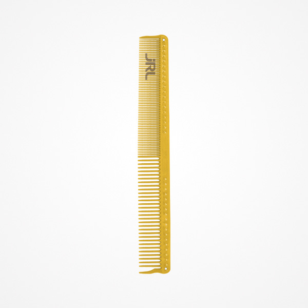 Pente amarelo de plástico com dentes finos e largos, marca JRL