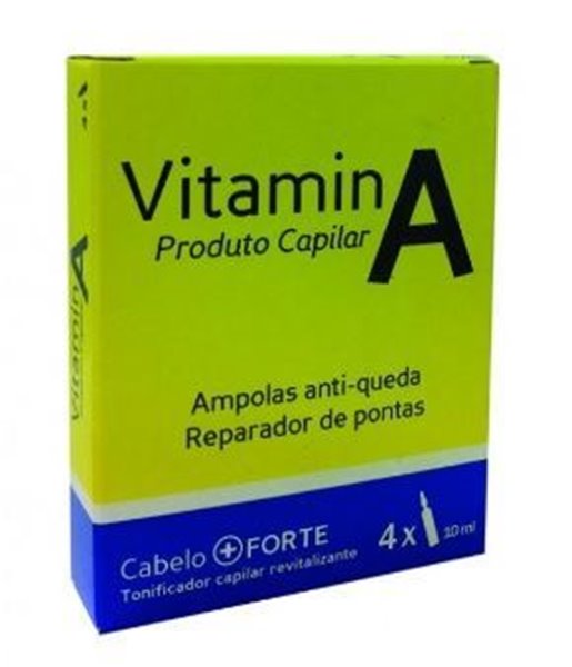 Embalagem de Vitamin A produto capilar com texto anti-queda e reparador de pontas