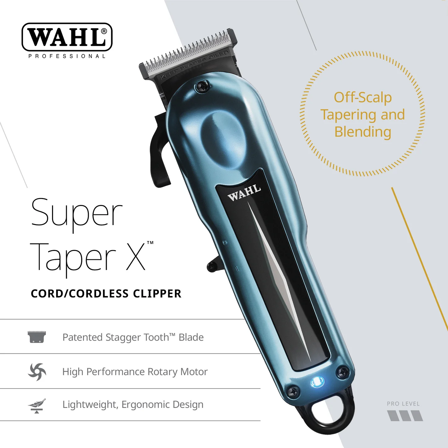 Aparelho de cortar cabelo WAHL Super Taper X azul e preto com lâmina metálica