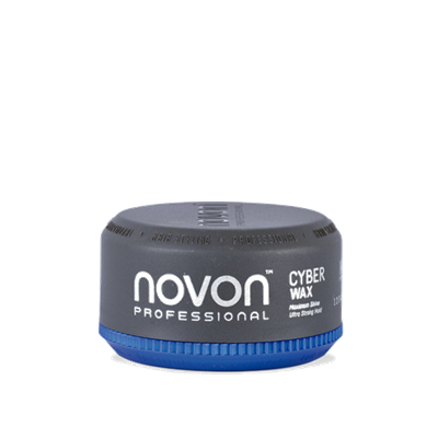 Embalagem redonda cinza e azul de creme modelador Novon Professional Cyber Wax