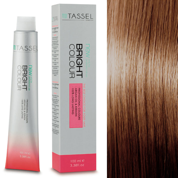 Tinta de cabelo Tassel Bright Colour e amostra de cabelo castanho claro liso