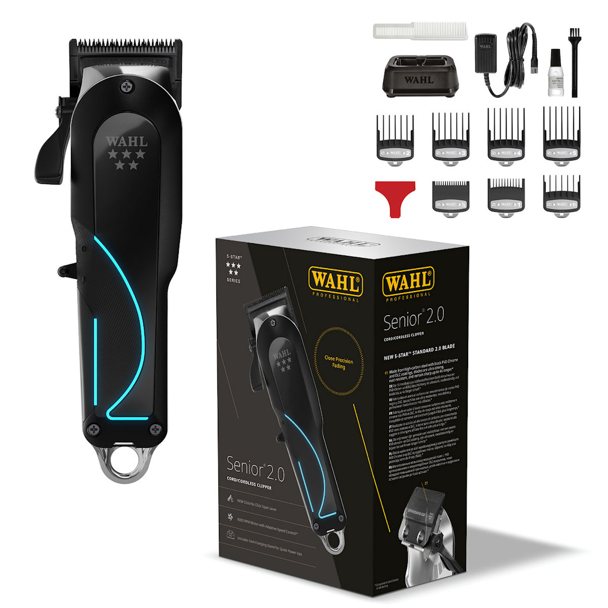 Kit máquina de cortar cabelo WAHL Senior 2.0 com acessórios e embalagem