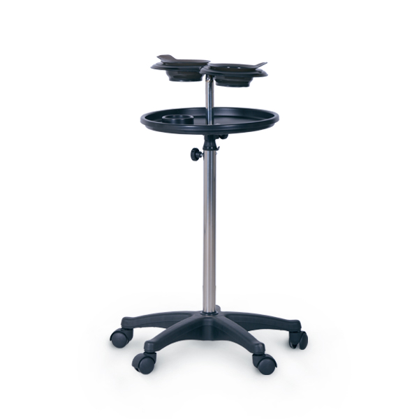 Carrinho de salão ajustável com rodas e bandejas pretas