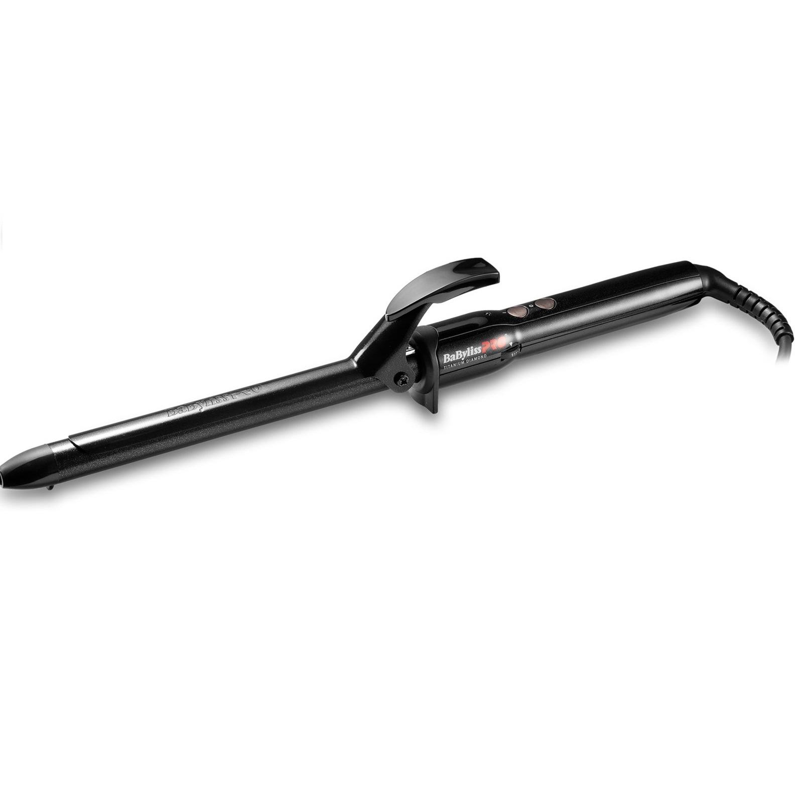 Modelador de cabelo preto BaByliss PRO com cabo texturizado em fundo branco