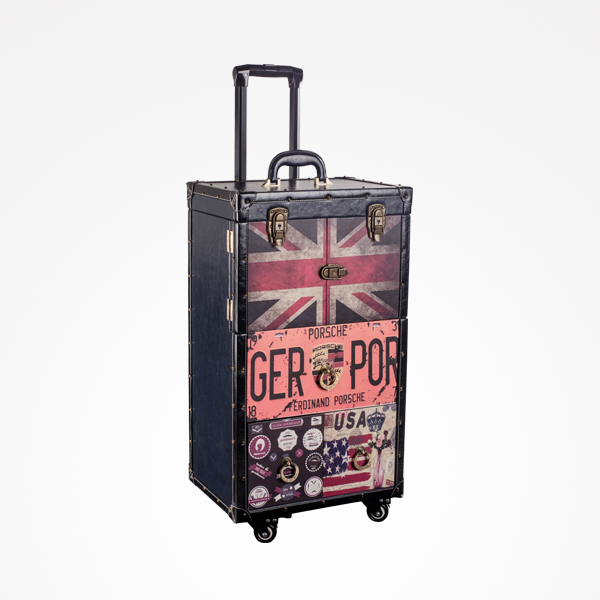 Mala de viagem rígida com padrão da bandeira britânica e autocolantes vintage