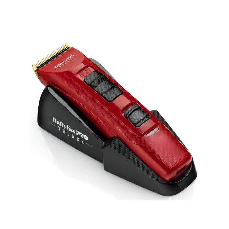 Aparelho de corte de cabelo BaByliss PRO vermelho com base de carregamento preta