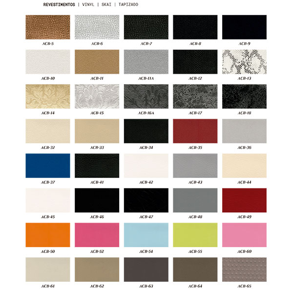 Amostras de revestimentos em vinil, skai e tapeçaria com vários códigos e cores