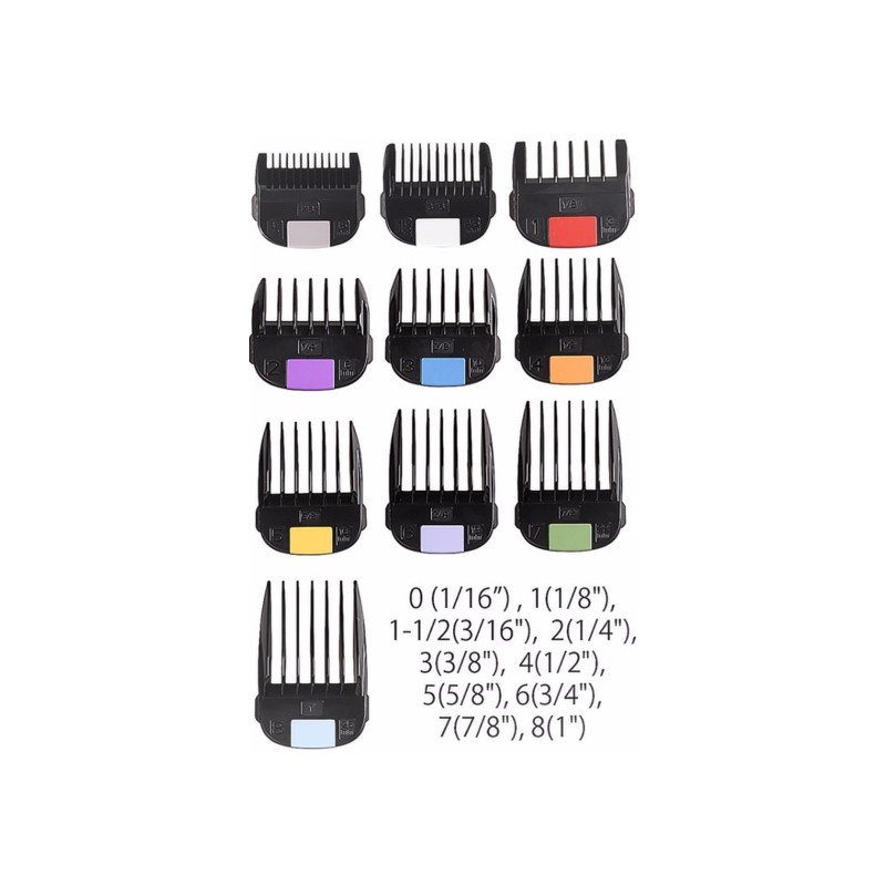 Conjunto de pentes de corte de cabelo coloridos com tamanhos em polegadas