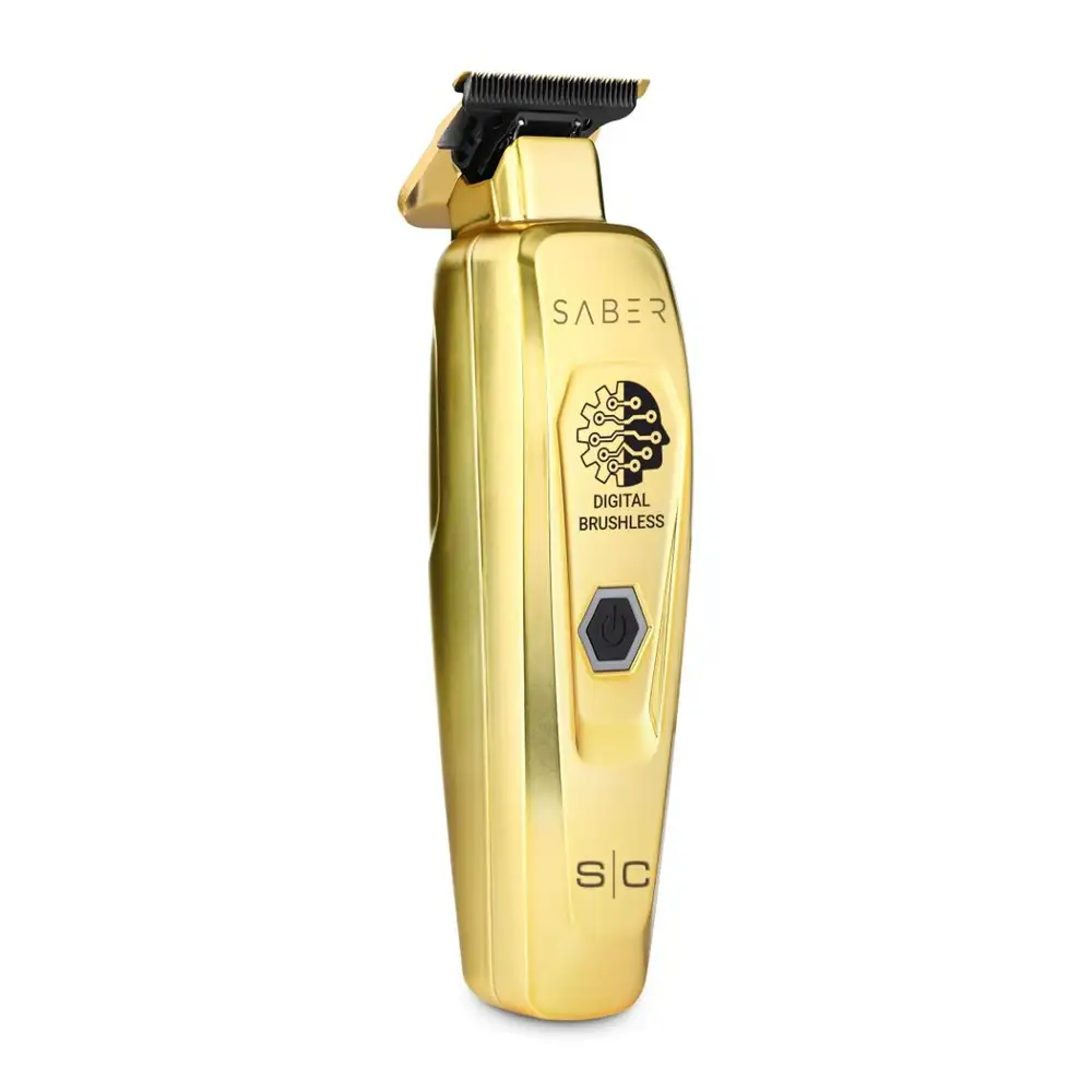 Aparador de cabelo dourado com lâmina T e texto digital brushless