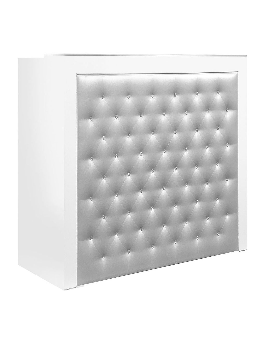 Camarim branco com frente acolchoada cinzenta prateada com botões