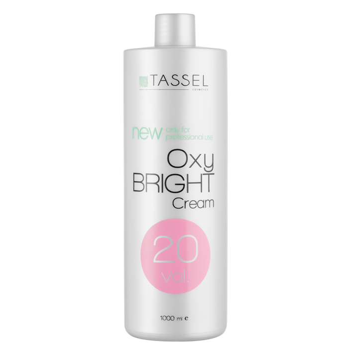 Frasco branco de creme oxidante Oxy Bright 20 vol da TASSEL