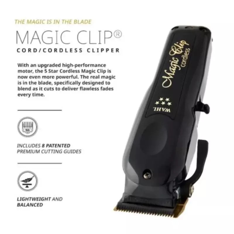 Aparelho de cortar cabelo WAHL Magic Clip cordless preto com texto dourado