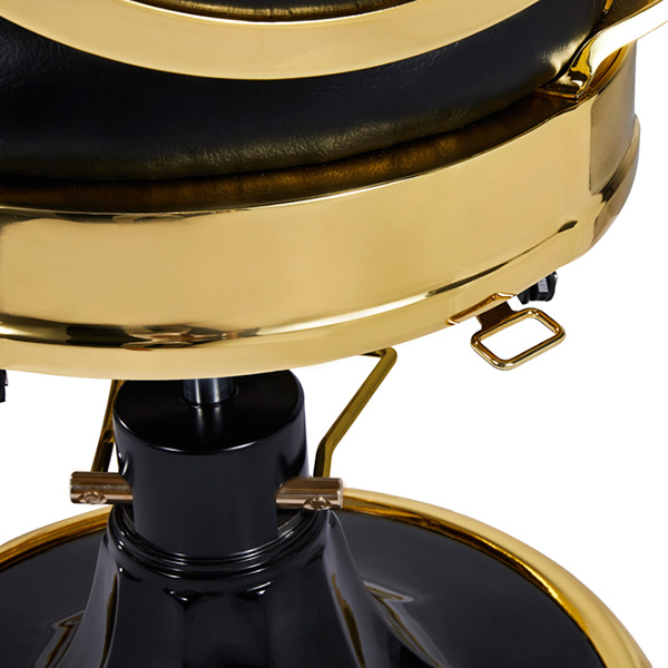 Assento banco giratório preto com estrutura dourada