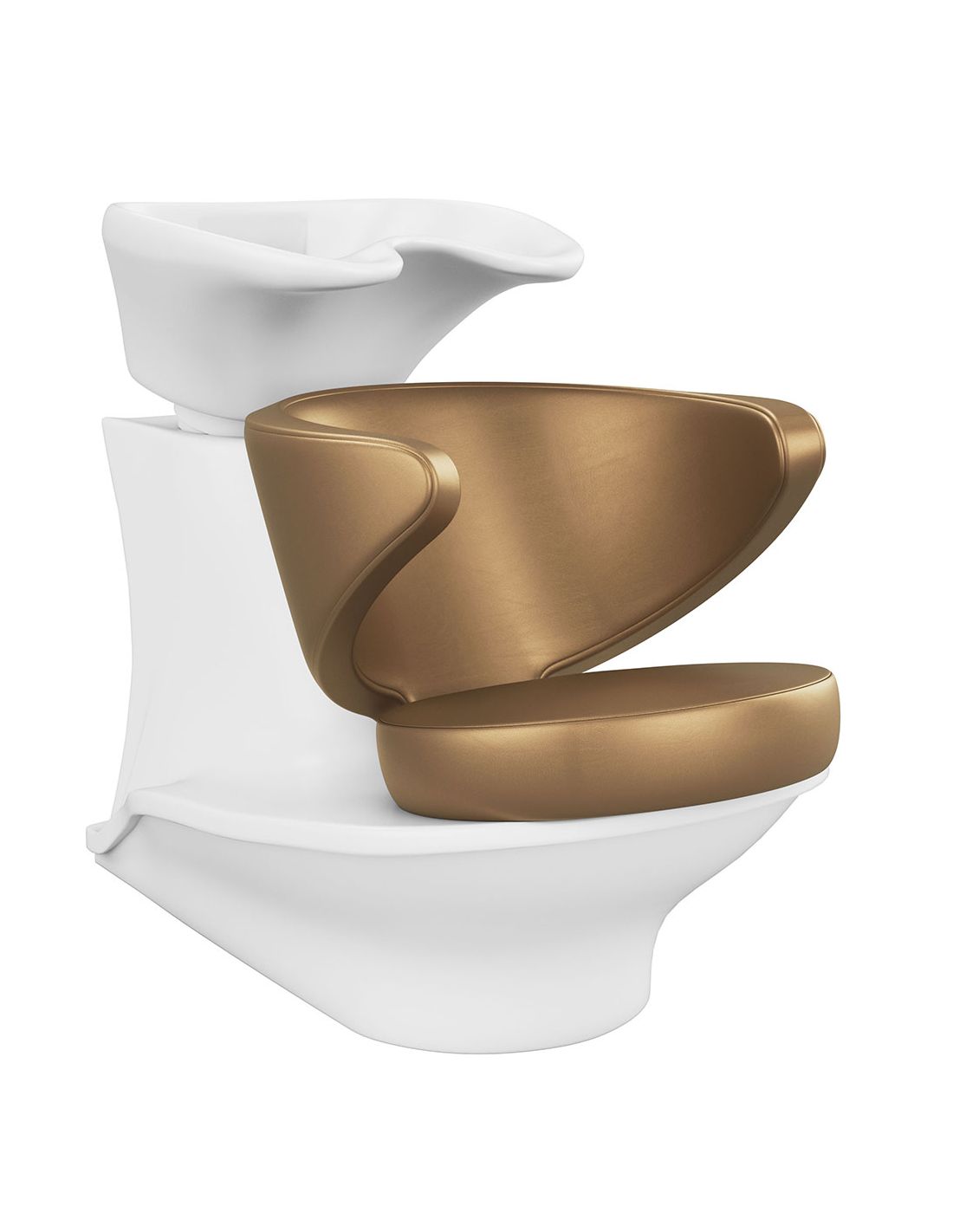 Lavatório para salão de cabeleireiro branco com assento almofadado bronze