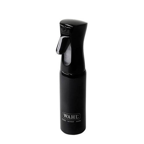 Frasco pulverizador preto com texto WAHL MODELS USA