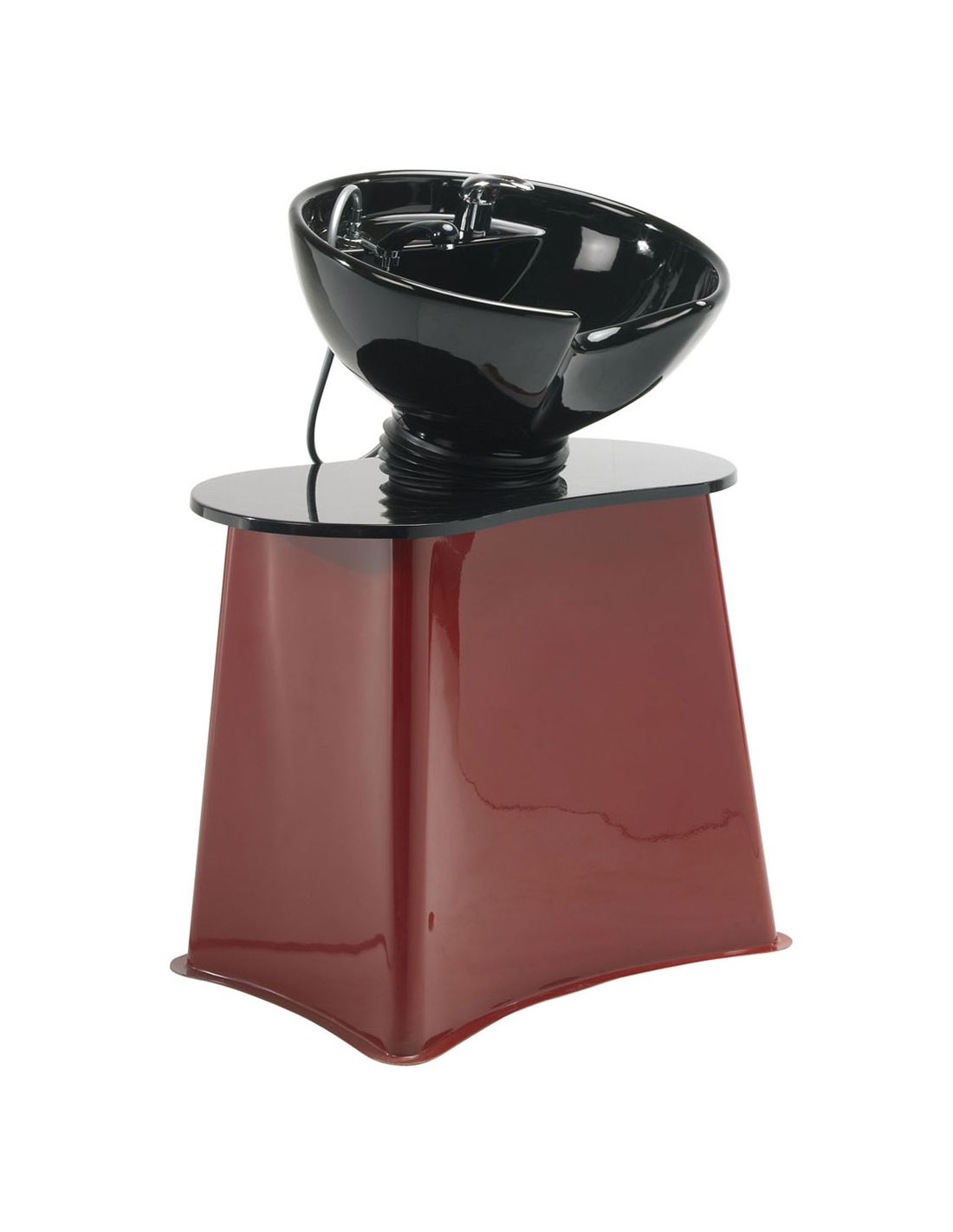 Pia para lavagem de cabelo de salão com tacho negro e base vermelha