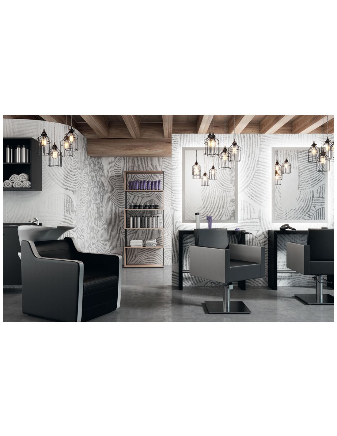 salão de beleza moderno com cadeiras de cabeleireiro e espelhos