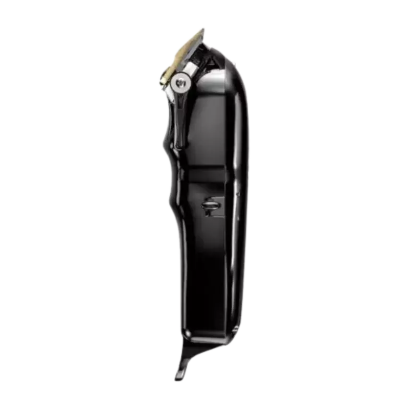 Máquina de cortar cabelo preta com detalhes metálicos
