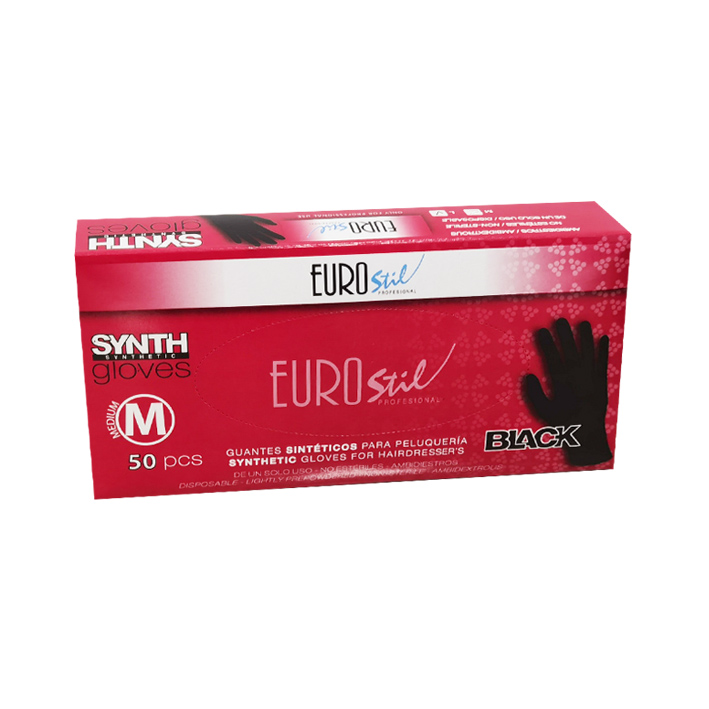 Caixa vermelha de luvas sintéticas pretas EUROStil para cabeleireiros