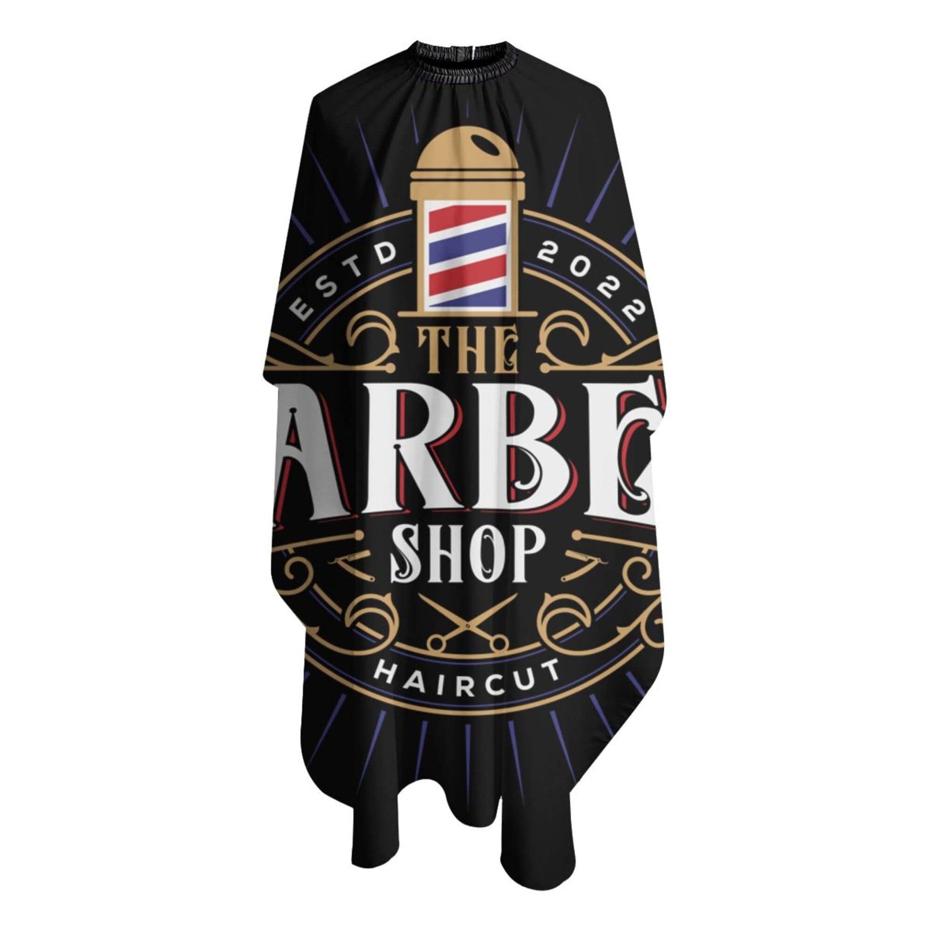 Capa de barbeiro preta com design gráfico de barber shop