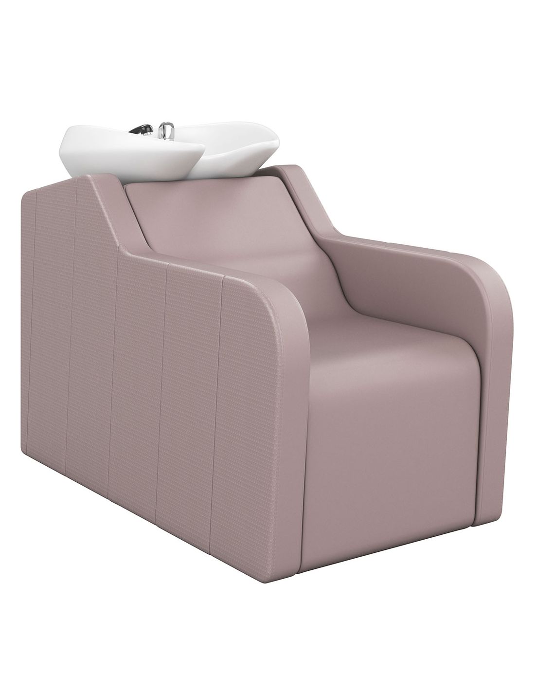 Cadeira rosa claro para lavar cabelo com lavatório branco